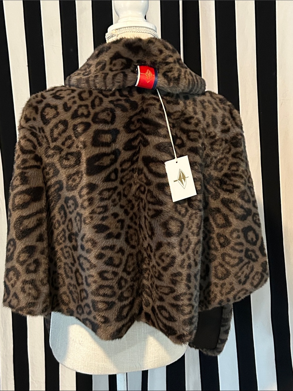 Leopard Print Faux Fur Coat/Cape